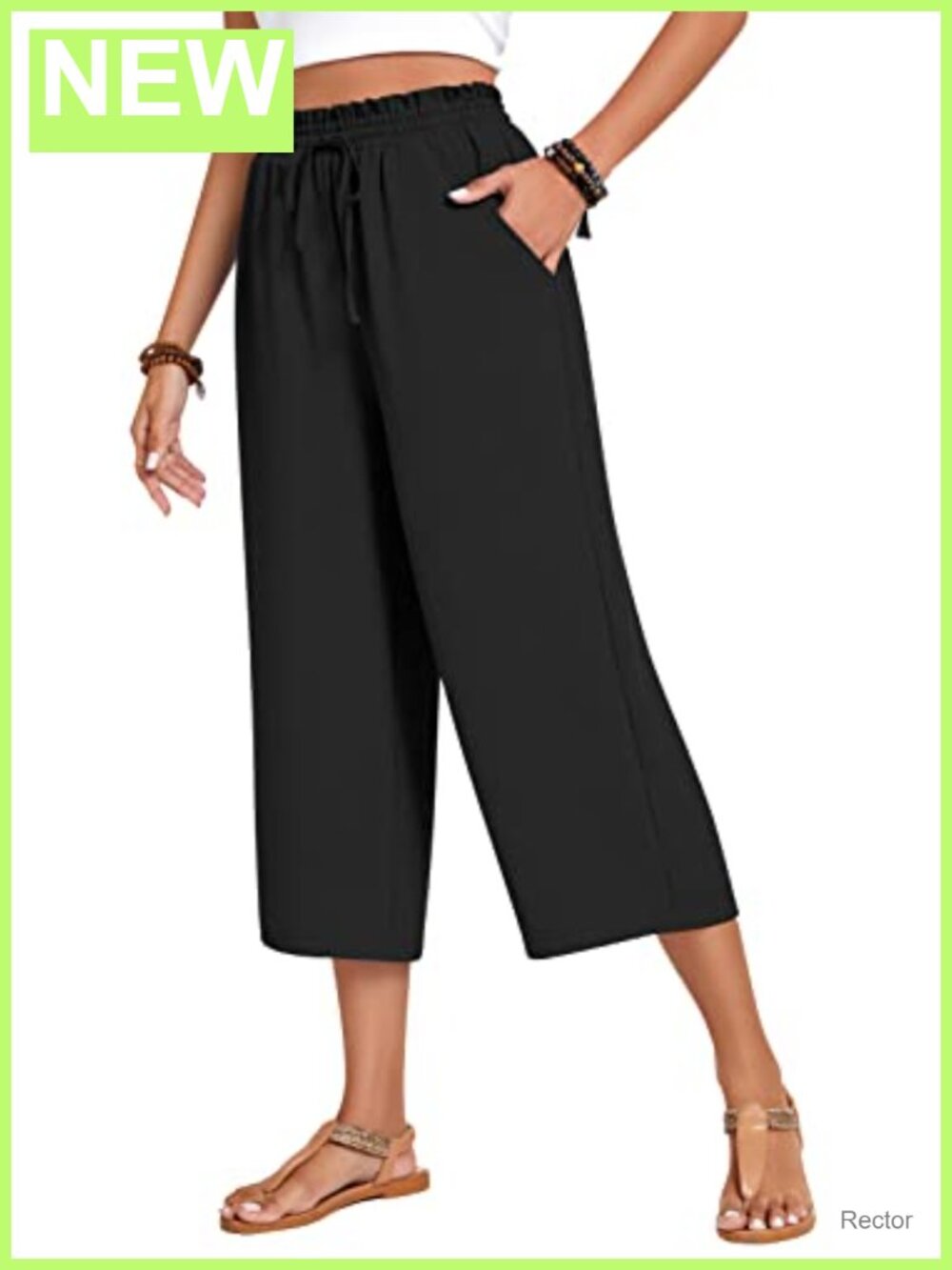 High Waisted Wide Leg Capri Pants with Pockets Drawstring Lounge Palazzo